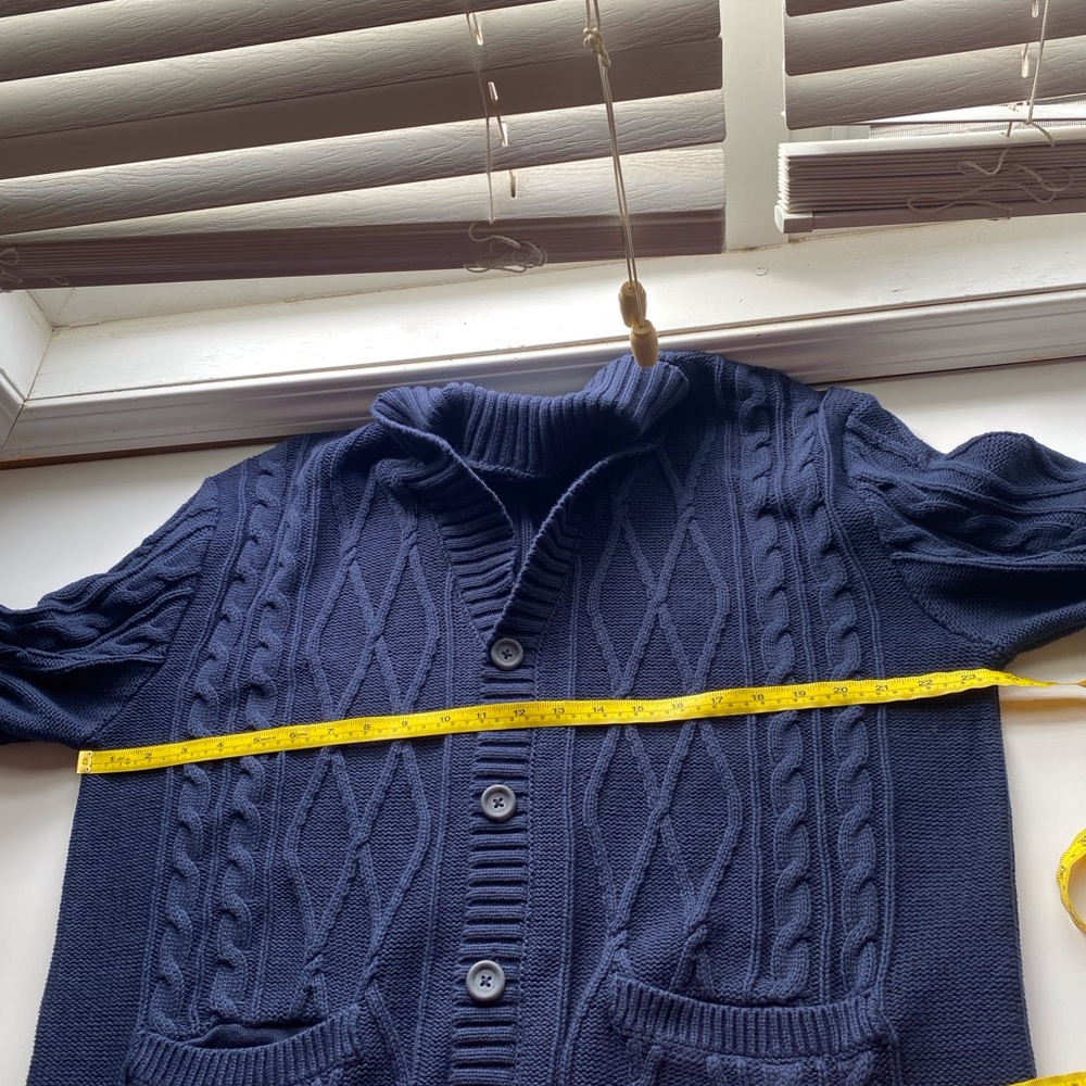 Old Navy Shawl Collar Fisherman Cardigan Men Large Cable Knit Navy Blue Cozy - Picture 11 of 13